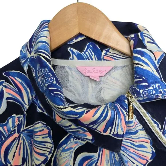 Lilly‎ Pulitzer SZ S Booker Popover Women's Reel Life Navy UPF 50+ Zipper Collar - Picture 3 of 9